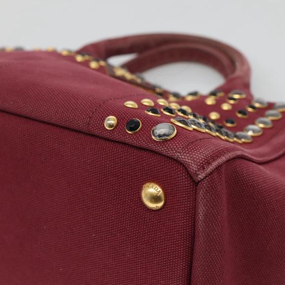 PRADA Canapa PM Hand Bag Canvas 2way Wine Red Gold Auth EC008 - Picture 9 of 16